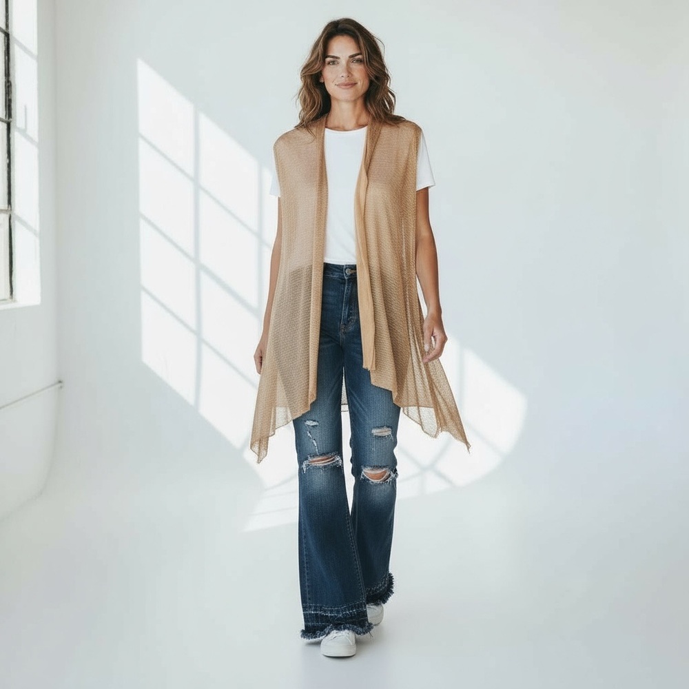 Sz 0S Hiroko Koshino Asymmetrical Gold Cardigan $178 MSRP